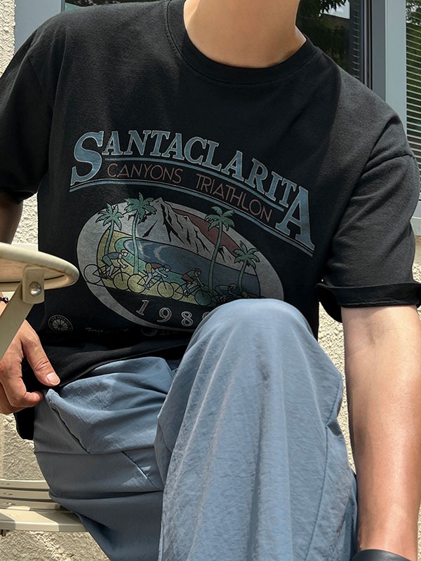 *SANTACLARITA 피그먼트 다잉 1/2 티셔츠